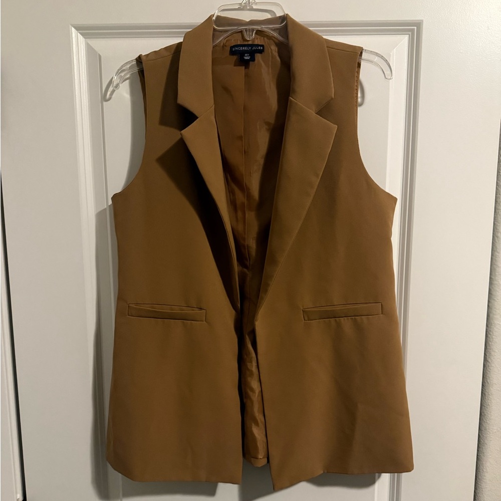 Sincerely Jules Brown Tailored Vest with Notched Lapels